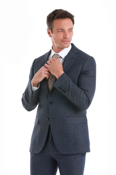 Lacivert Slim Fit Mono Yaka Klasik Takım Elbise - 5