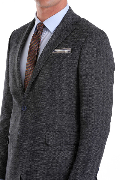 Lacivert Slim Fit Desenli Mono Yaka Klasik Takım Elbise - 5