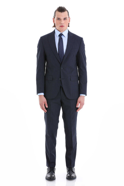 Lacivert Slim Fit Sivri Yaka Klasik Takım Elbise - 1