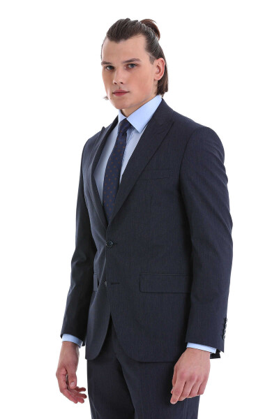Lacivert Slim Fit Sivri Yaka Klasik Takım Elbise - 2