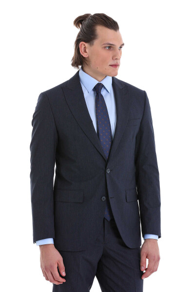 Lacivert Slim Fit Sivri Yaka Klasik Takım Elbise - 3