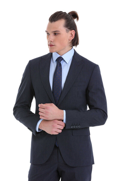 Lacivert Slim Fit Sivri Yaka Klasik Takım Elbise - 4