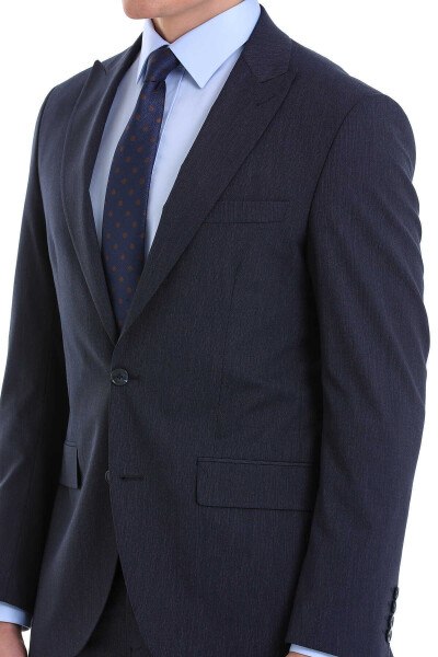 Lacivert Slim Fit Sivri Yaka Klasik Takım Elbise - 5