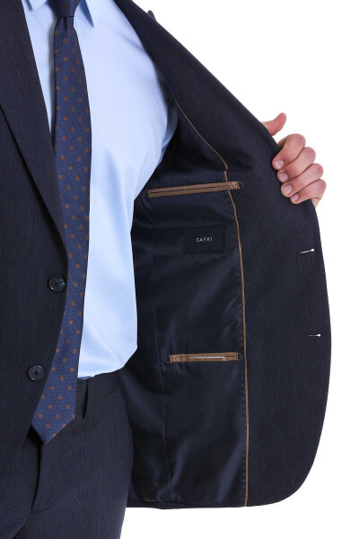 Lacivert Slim Fit Sivri Yaka Klasik Takım Elbise - 6