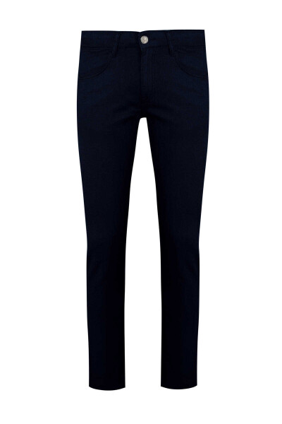 Lacivert Slim Fit Desenli Pamuklu 5 Cep Kanvas Pantolon 