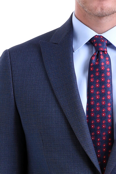 Lacivert Slim Fit Desenli Sivri Yaka Klasik Takım Elbise - 8