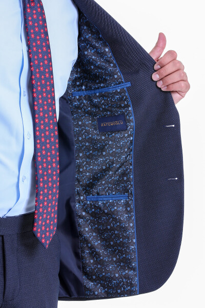 Lacivert Slim Fit Desenli Sivri Yaka Klasik Takım Elbise - 10