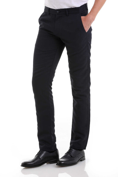 Lacivert Slim Fit Desenli Yandan Cep Kanvas Pantolon - 2