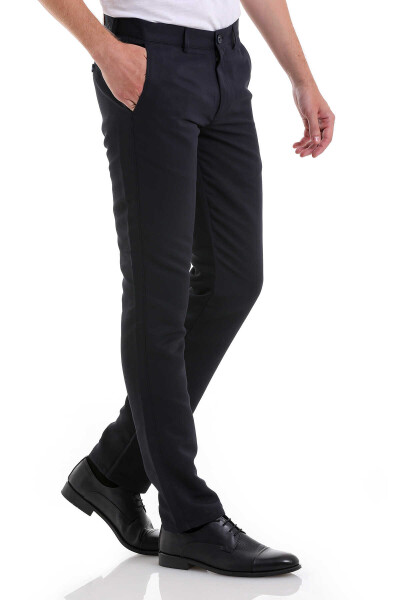 Lacivert Slim Fit Desenli Yandan Cep Kanvas Pantolon - 4