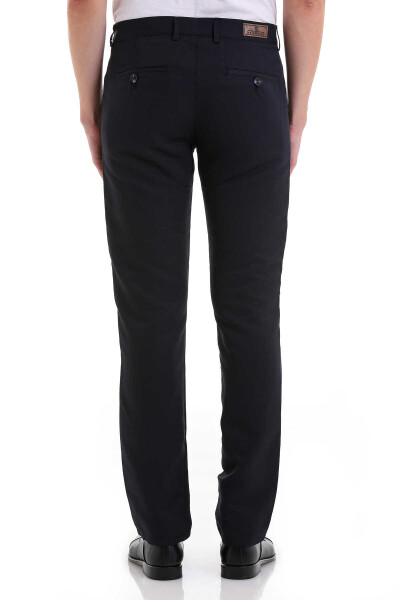 Lacivert Slim Fit Desenli Yandan Cep Kanvas Pantolon - 5