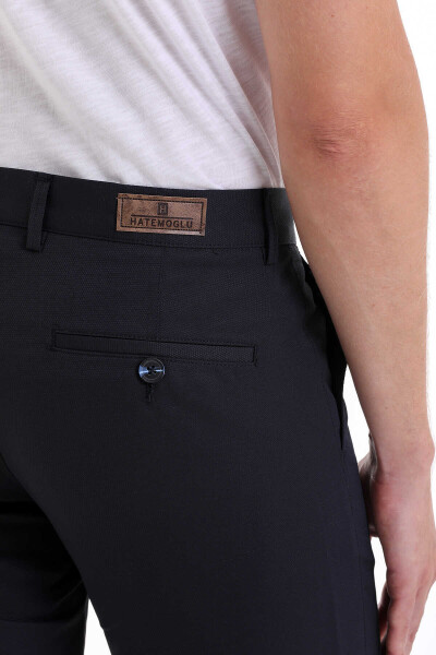 Lacivert Slim Fit Desenli Yandan Cep Kanvas Pantolon - 6