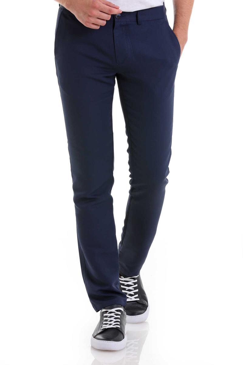 Lacivert Slim Fit Desenli Yandan Cep Kanvas Pantolon - Hatemoğlu