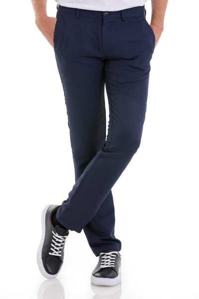 Lacivert Slim Fit Desenli Yandan Cep Kanvas Pantolon - 2