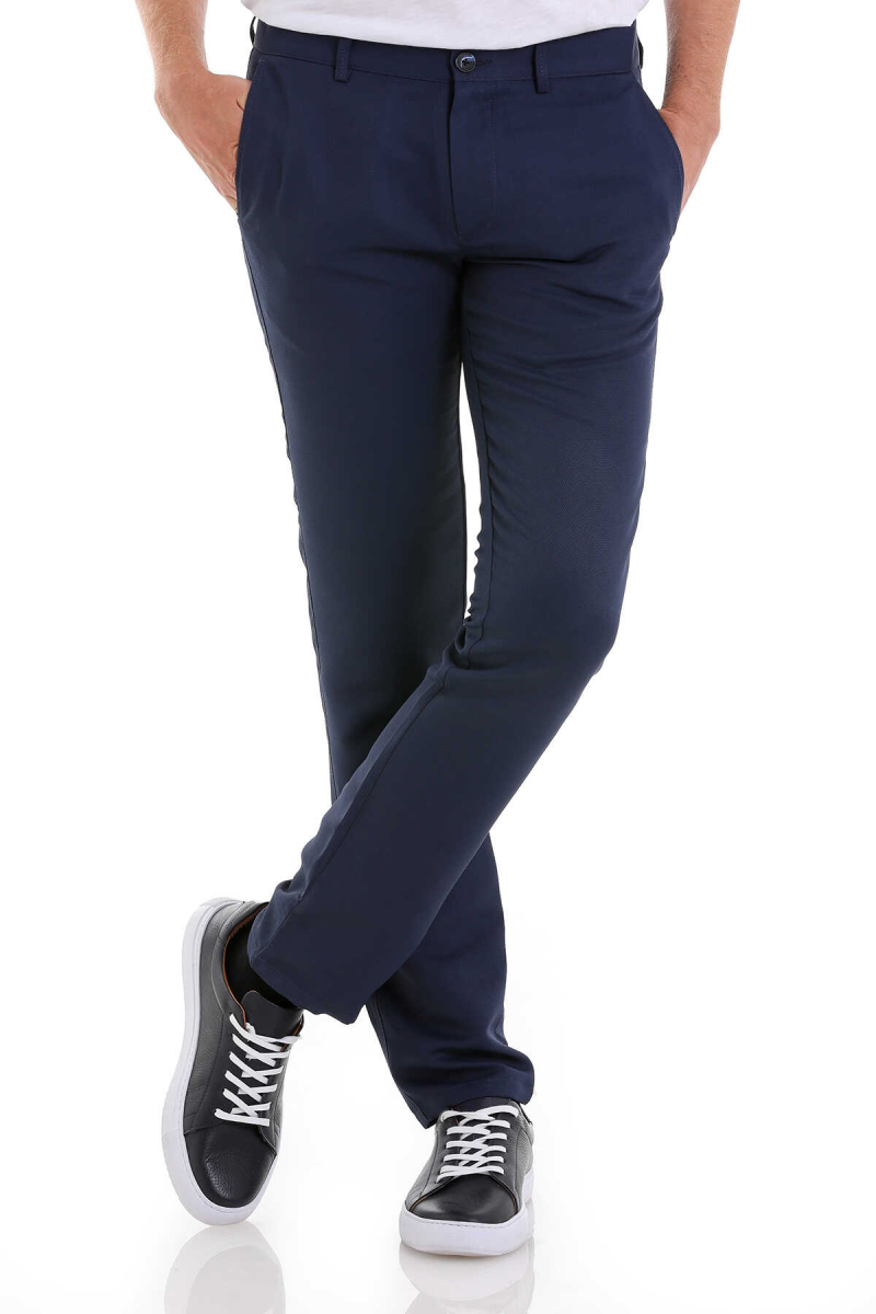 Lacivert Slim Fit Desenli Yandan Cep Kanvas Pantolon - Hatemoğlu (1)