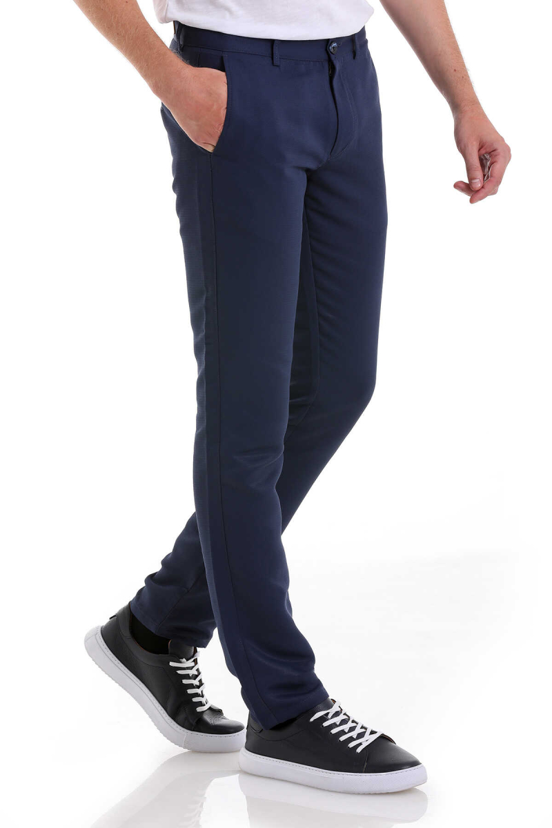Lacivert Slim Fit Desenli Yandan Cep Kanvas Pantolon - Hatemoğlu (1)