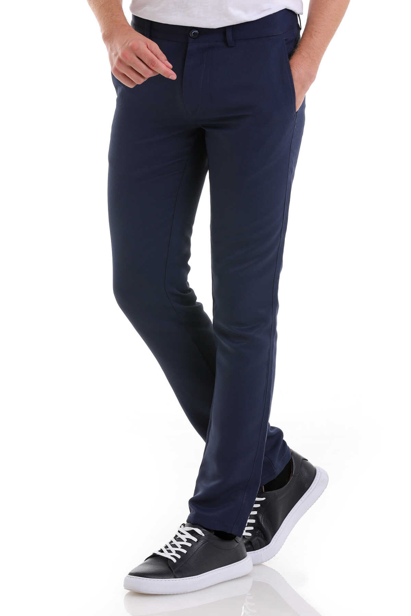 Lacivert Slim Fit Desenli Yandan Cep Kanvas Pantolon - Hatemoğlu (1)