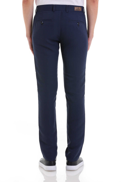 Lacivert Slim Fit Desenli Yandan Cep Kanvas Pantolon - 7