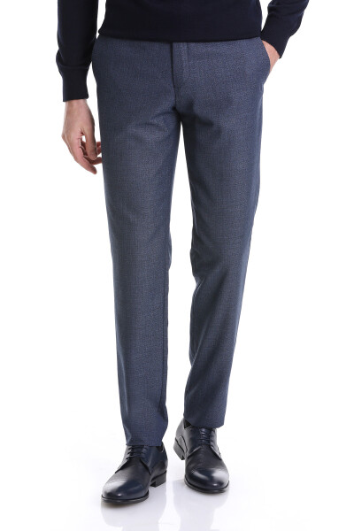 Lacivert Slim Fit Desenli Yandan Cepli Casual Kumaş Pantolon 