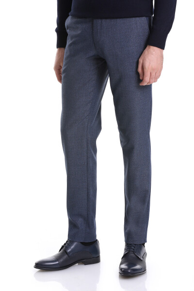 Lacivert Slim Fit Desenli Yandan Cepli Casual Kumaş Pantolon - 3