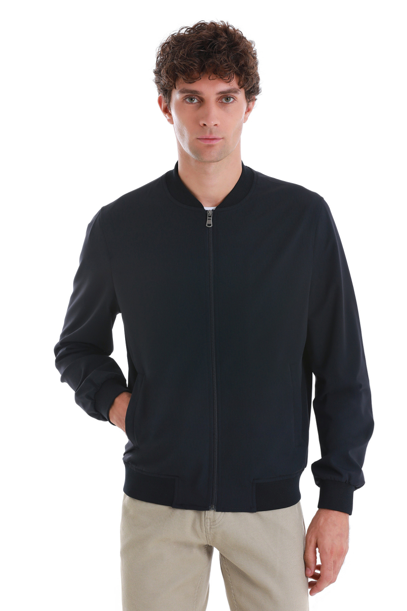 Lacivert Slim Fit Düz Baharlık Bomber Mont - SAYKI (1)