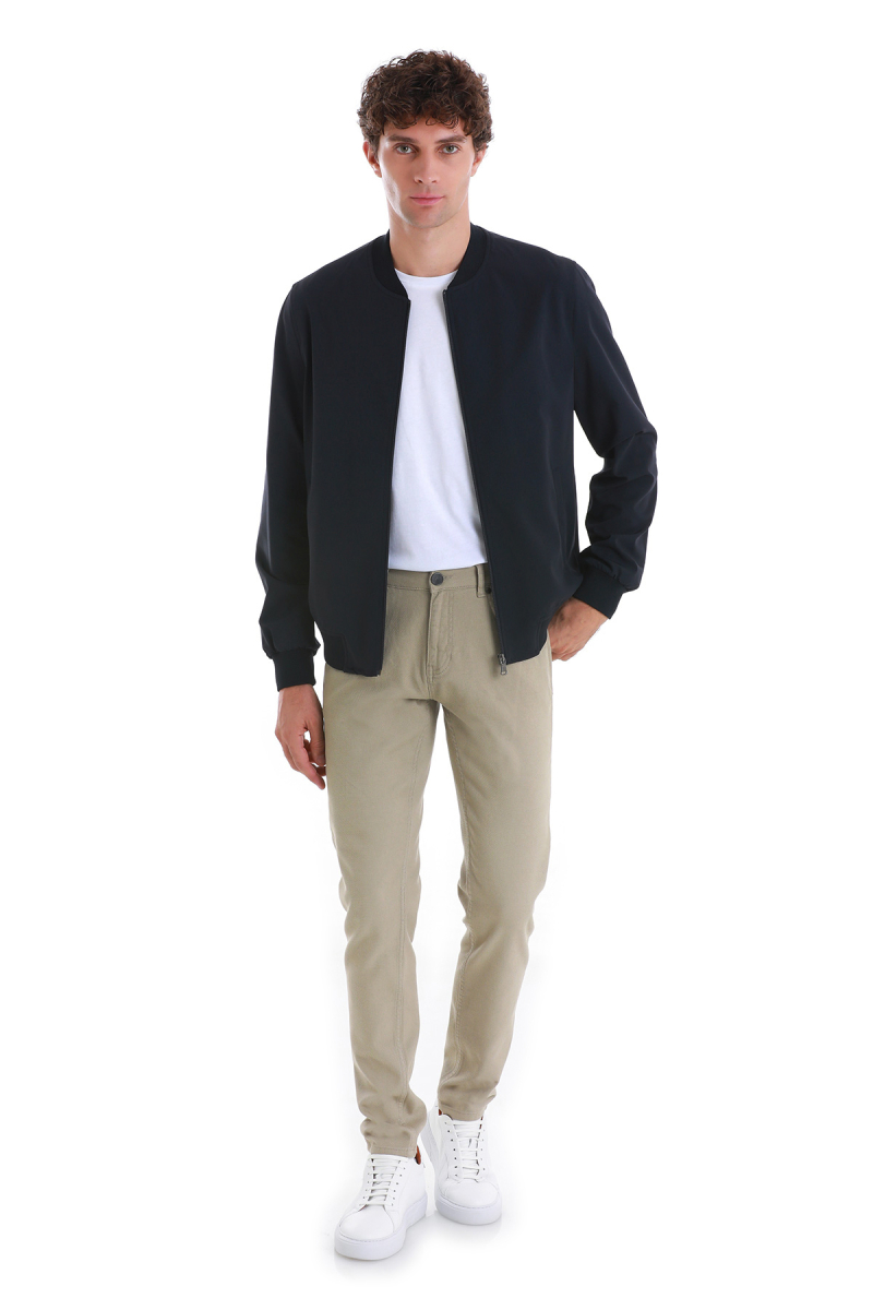 Lacivert Slim Fit Düz Baharlık Bomber Mont - SAYKI (1)