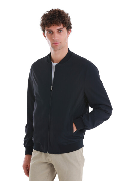Lacivert Slim Fit Düz Baharlık Bomber Mont - 6