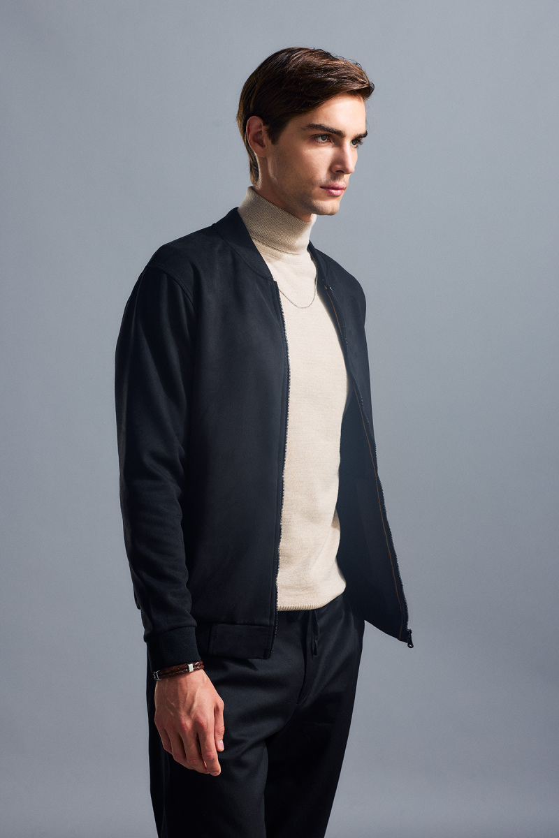 Lacivert Slim Fit Düz Baharlık Bomber Mont - SAYKI (1)