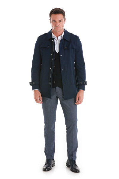 Lacivert Slim Fit Bebe Yaka Pamuklu Trençkot - 2