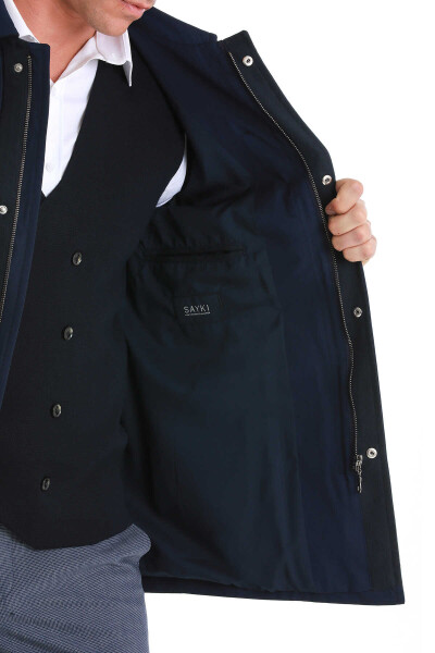 Lacivert Slim Fit Bebe Yaka Pamuklu Trençkot - 5