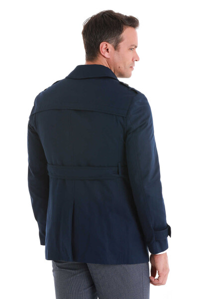 Lacivert Slim Fit Bebe Yaka Pamuklu Trençkot - 6