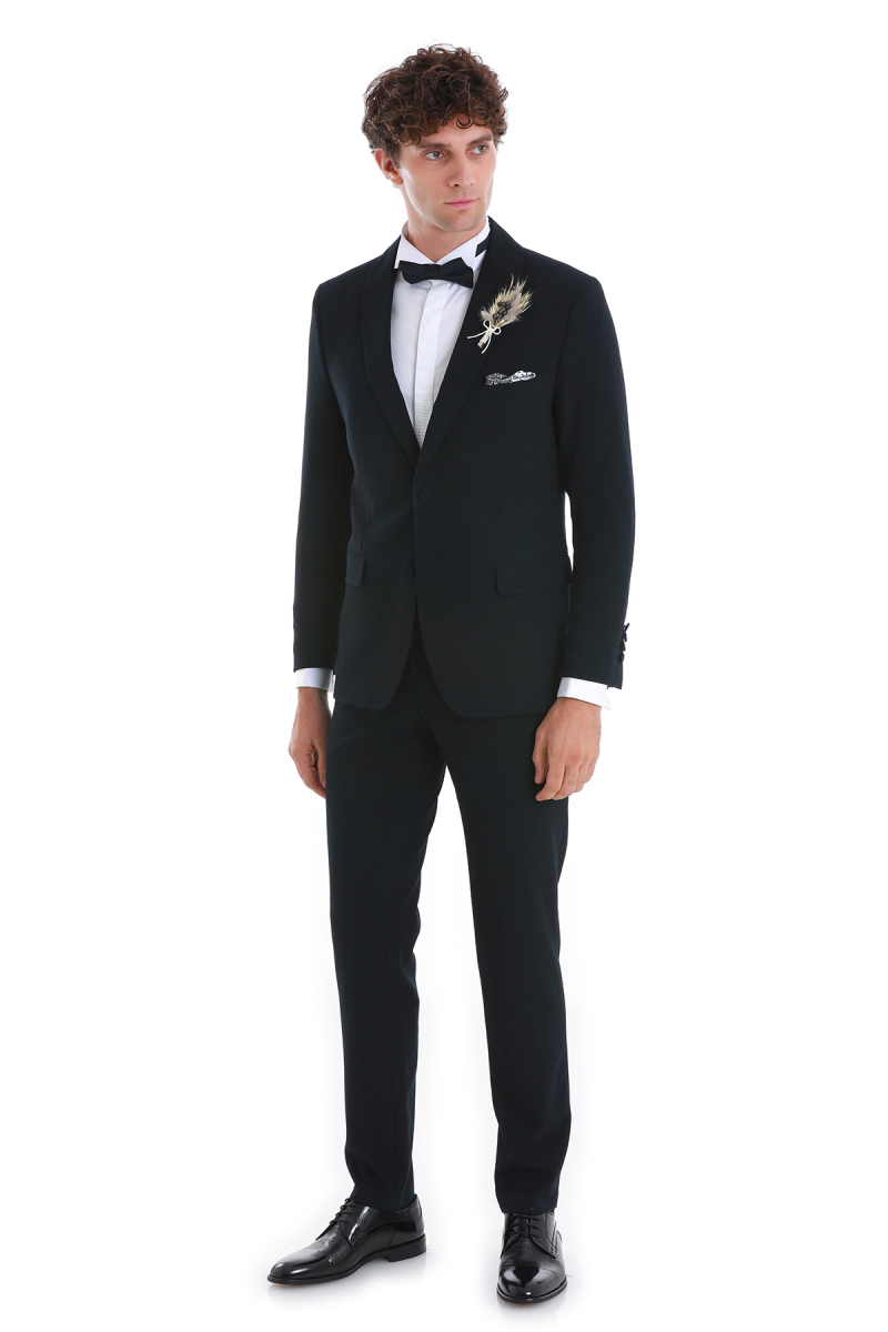 Lacivert Slim Fit Çıkma Şal Yaka Damatlık Smokin - Hatem Saykı