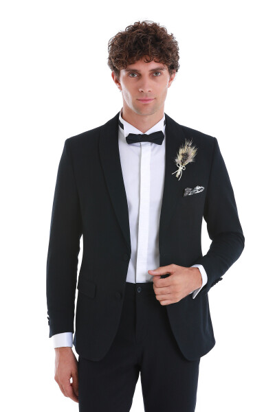 Lacivert Slim Fit Çıkma Şal Yaka Damatlık Smokin - 2