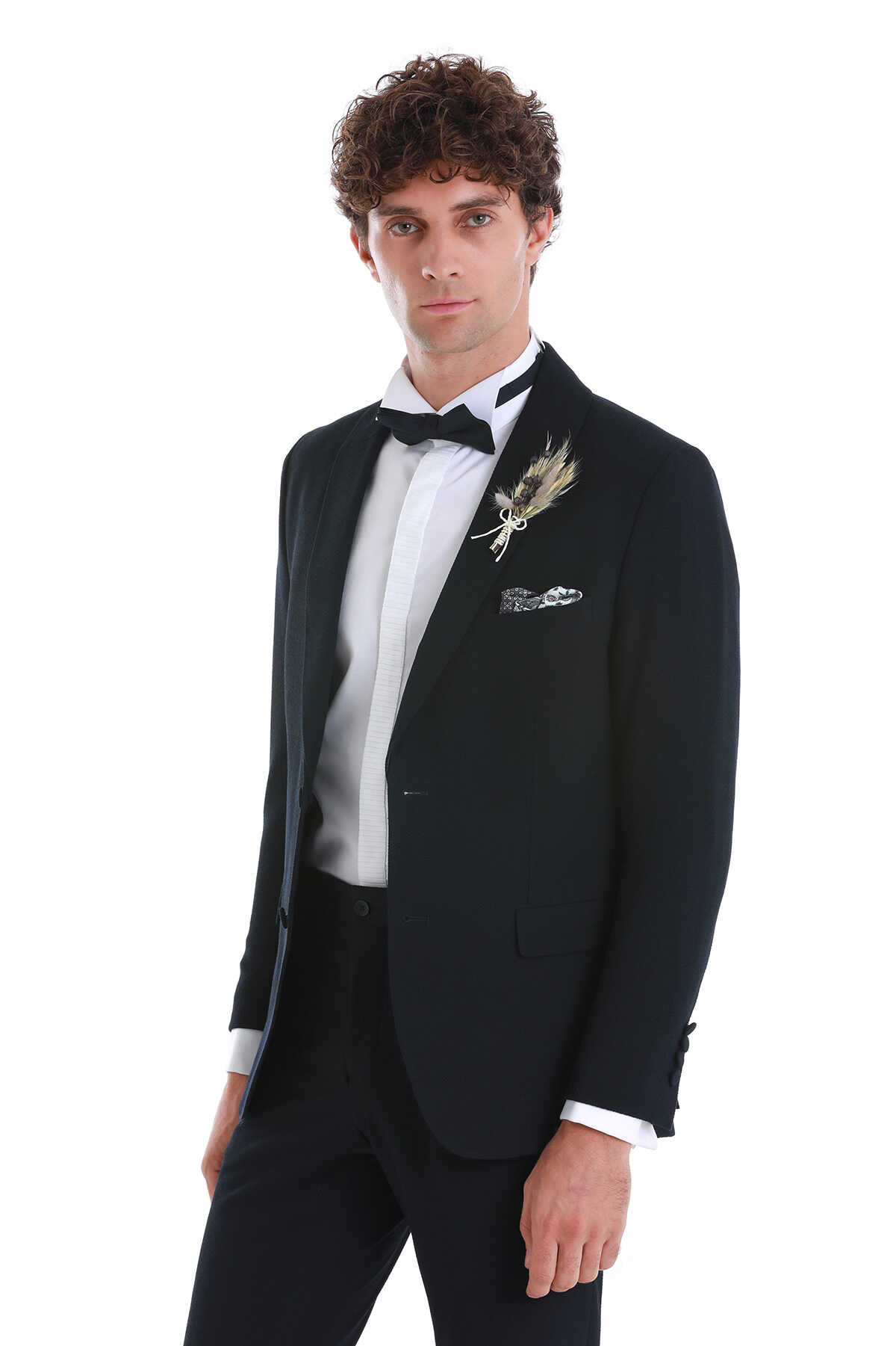 Lacivert Slim Fit Çıkma Şal Yaka Damatlık Smokin - 3