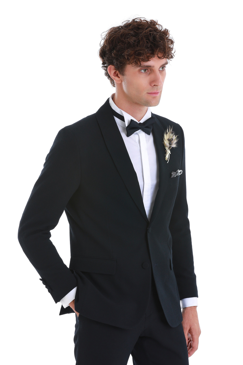 Lacivert Slim Fit Çıkma Şal Yaka Damatlık Smokin - Hatem Saykı (1)