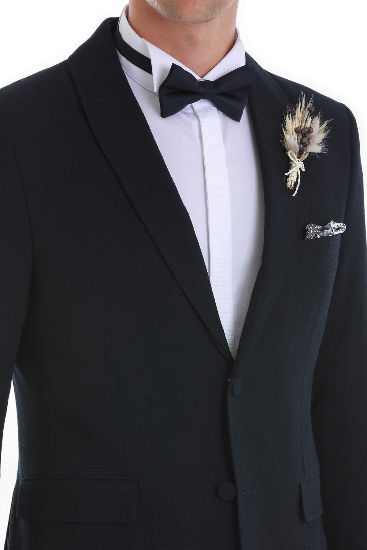 Lacivert Slim Fit Çıkma Şal Yaka Damatlık Smokin - 5