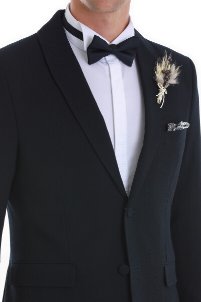 Lacivert Slim Fit Çıkma Şal Yaka Damatlık Smokin - 5