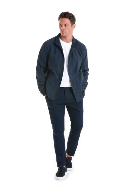 Lacivert Slim Fit Dik Yaka Mevsimlik Mont - 2