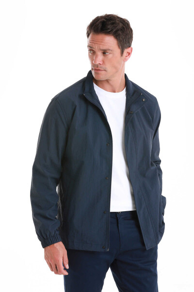 Lacivert Slim Fit Dik Yaka Mevsimlik Mont - 3