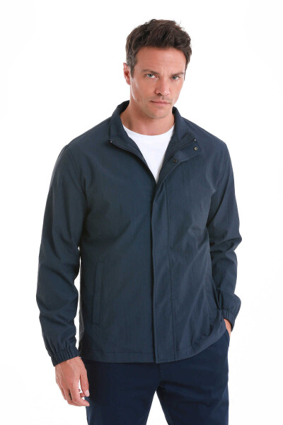 Lacivert Slim Fit Dik Yaka Mevsimlik Mont - 4