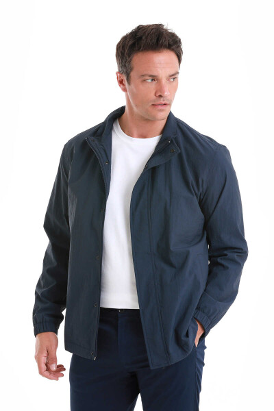 Lacivert Slim Fit Dik Yaka Mevsimlik Mont - 5