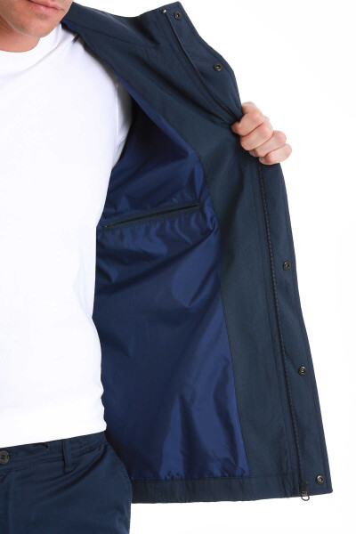 Lacivert Slim Fit Dik Yaka Mevsimlik Mont - 7
