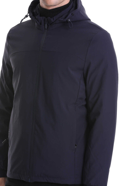 Lacivert Slim Fit Hakim Yaka Kapüşonlu Kaz Tüyü Mont - 7