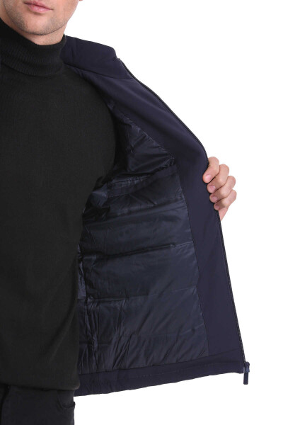 Lacivert Slim Fit Hakim Yaka Kapüşonlu Kaz Tüyü Mont - 8