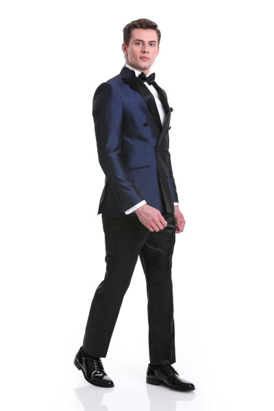 Lacivert Slim Fit Kruvaze Klasik Damatlık Smokin - 1