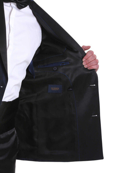 Lacivert Slim Fit Kruvaze Klasik Damatlık Smokin - 8