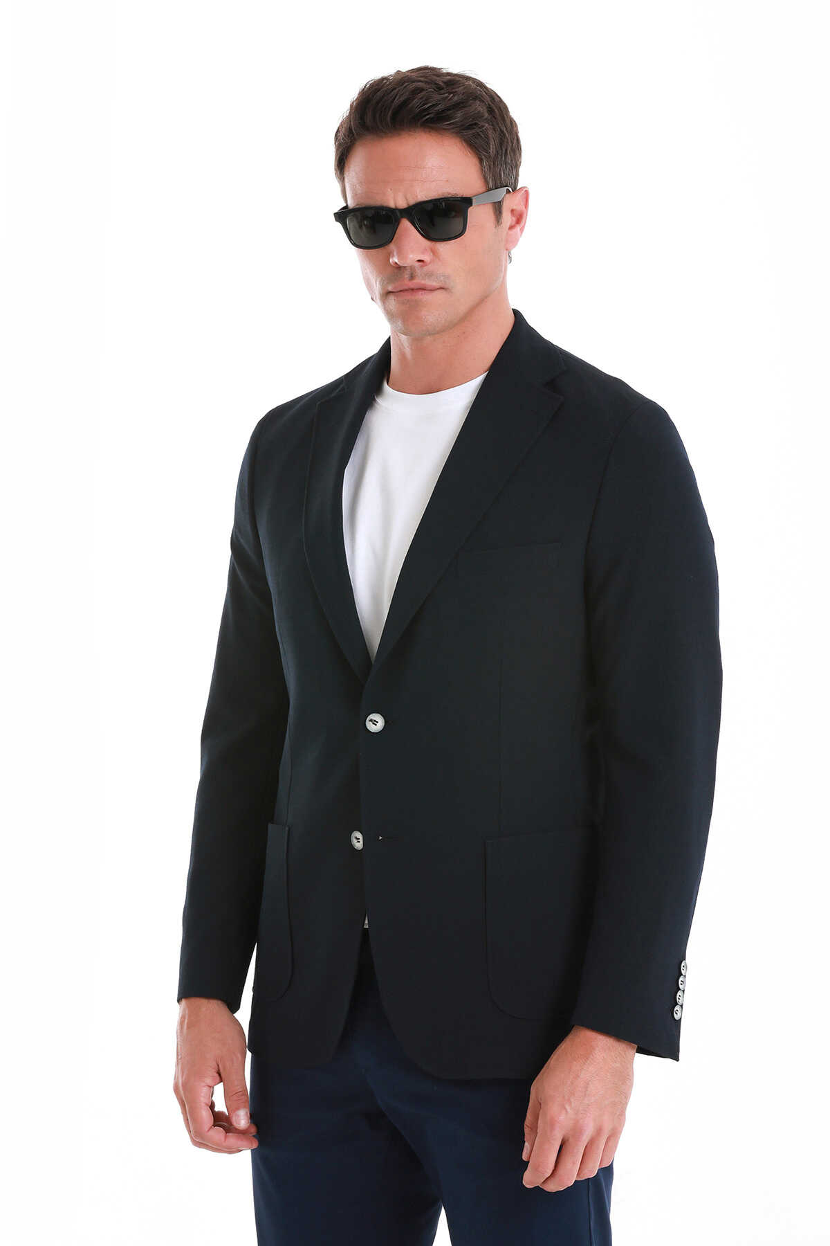 Lacivert Slim Fit Mono Yaka Casual Ceket - 1