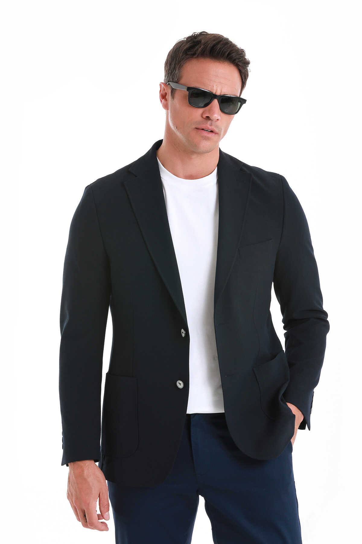 Lacivert Slim Fit Mono Yaka Casual Ceket - 3