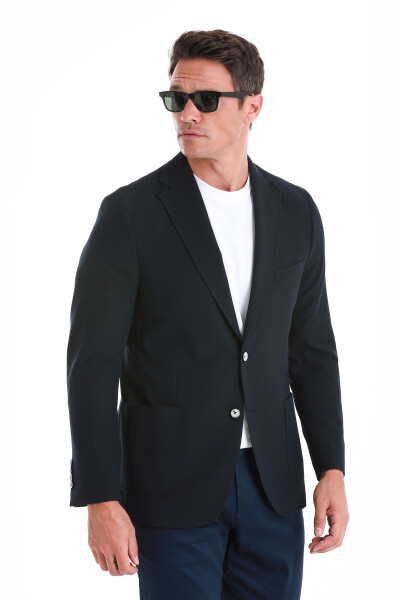 Lacivert Slim Fit Mono Yaka Casual Ceket - 4