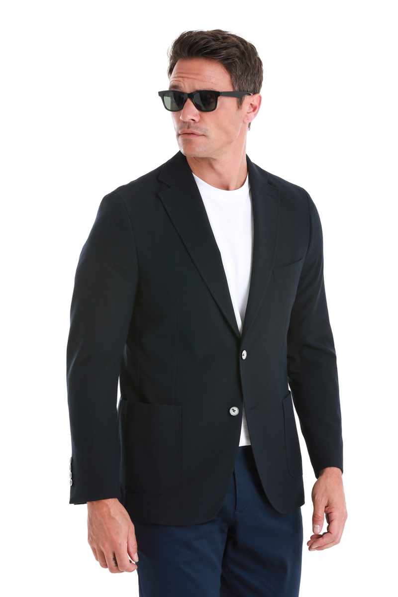Lacivert Slim Fit Mono Yaka Casual Ceket - HTML (1)