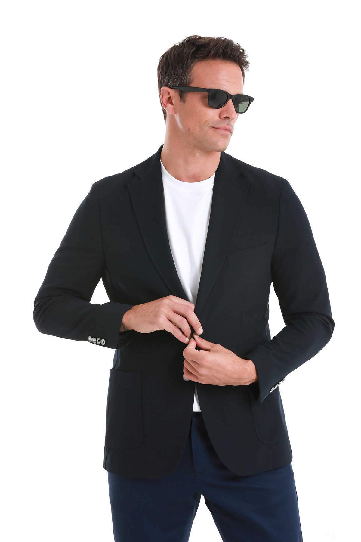 Lacivert Slim Fit Mono Yaka Casual Ceket - 5